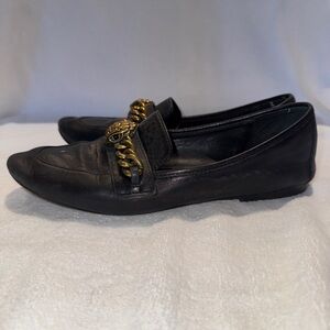 Kurt Geiger Black Flats with Gold Chain Detail